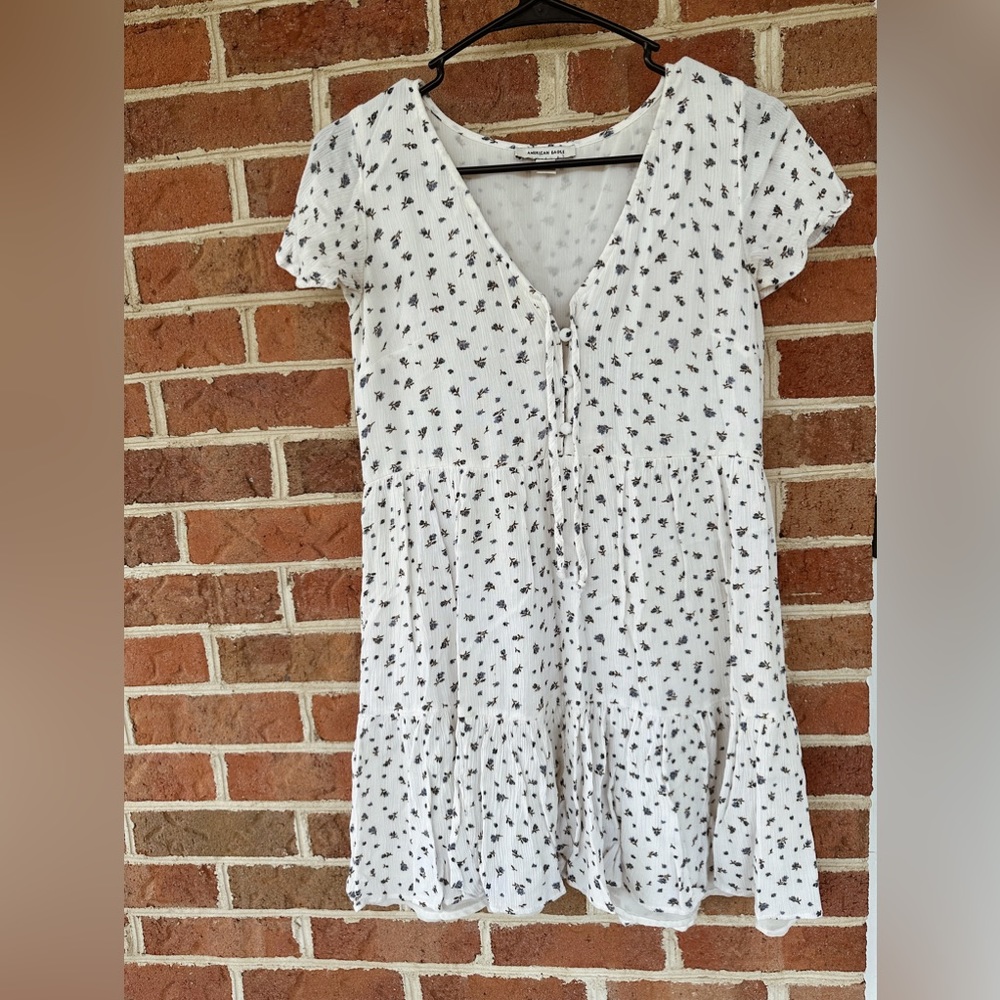 Small White with Blue Florals Pattern American Eagle Sun Dress